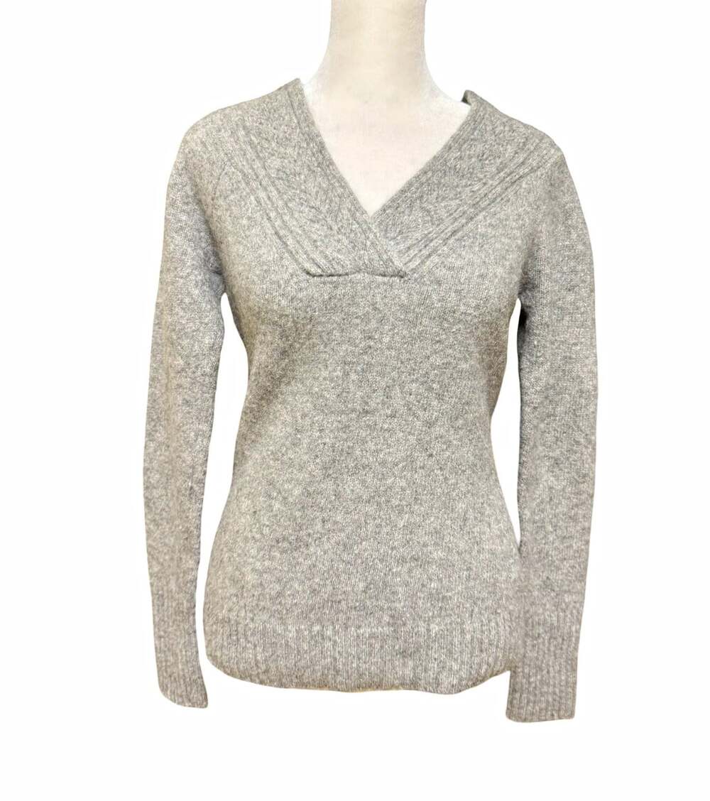 LOFT Women’s Small Gray Lambswool Rabbit Hair V Neck Sweater Wool Blend